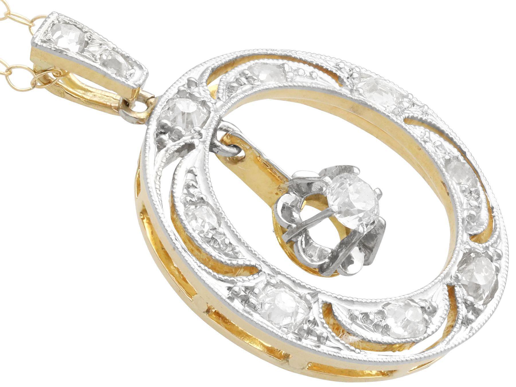 Edwardian 0,52 Karat Diamant und Gelbgold Halskette im Zustand „Hervorragend“ im Angebot in Jesmond, Newcastle Upon Tyne
