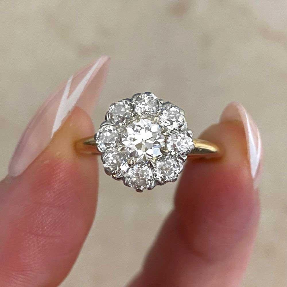 Antique 0.55ct Diamond Cluster Ring, H Color, Platinum & 18k Yellow Gold For Sale 4