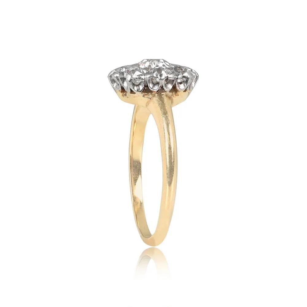 Edwardian Antique 0.55ct Diamond Cluster Ring, H Color, Platinum & 18k Yellow Gold For Sale