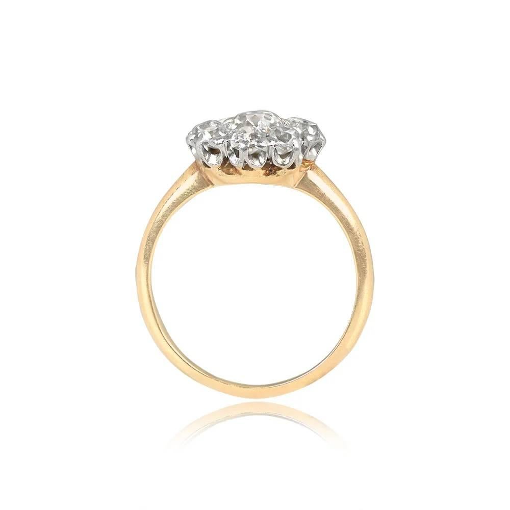 Old European Cut Antique 0.55ct Diamond Cluster Ring, H Color, Platinum & 18k Yellow Gold For Sale
