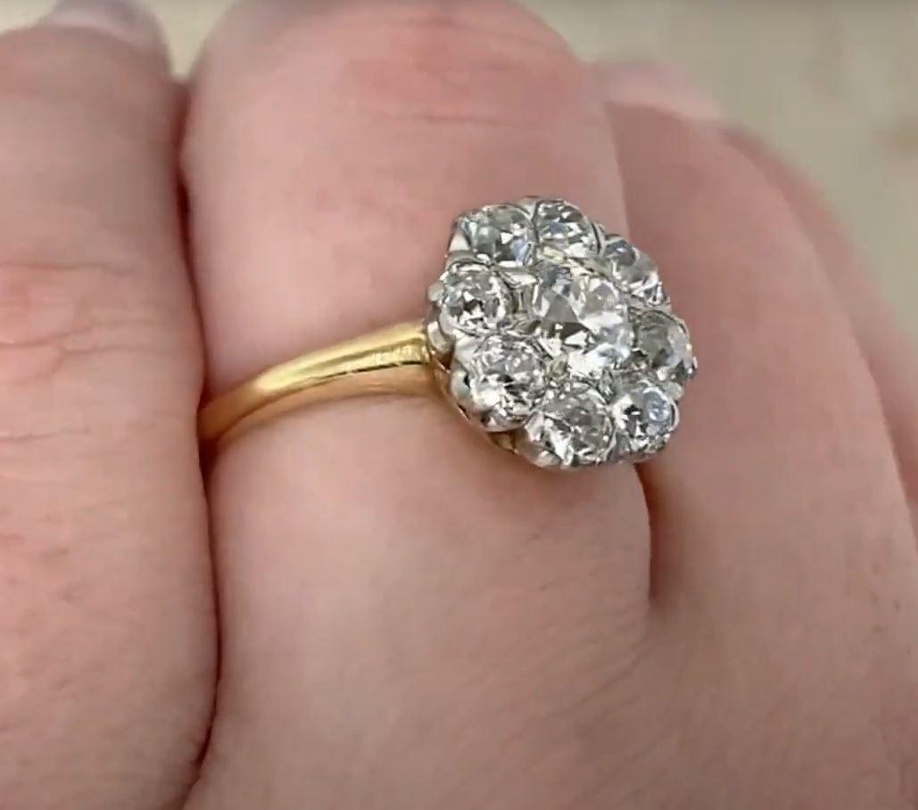 Antiker 0,55 Karat Diamant-Cluster-Ring, H Farbe, Platin & 18 Karat Gelbgold Damen im Angebot