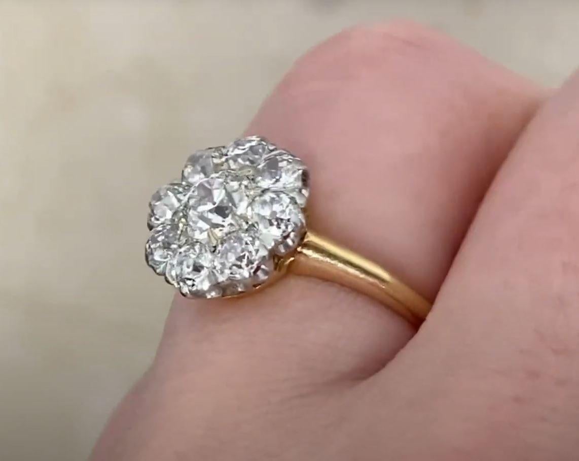 Antiker 0,55 Karat Diamant-Cluster-Ring, H Farbe, Platin & 18 Karat Gelbgold im Angebot 1