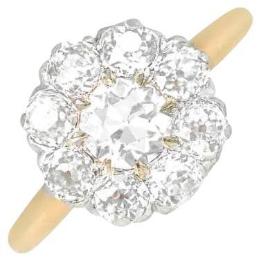 Antique 0.55ct Diamond Cluster Ring, H Color, Platinum & 18k Yellow Gold For Sale