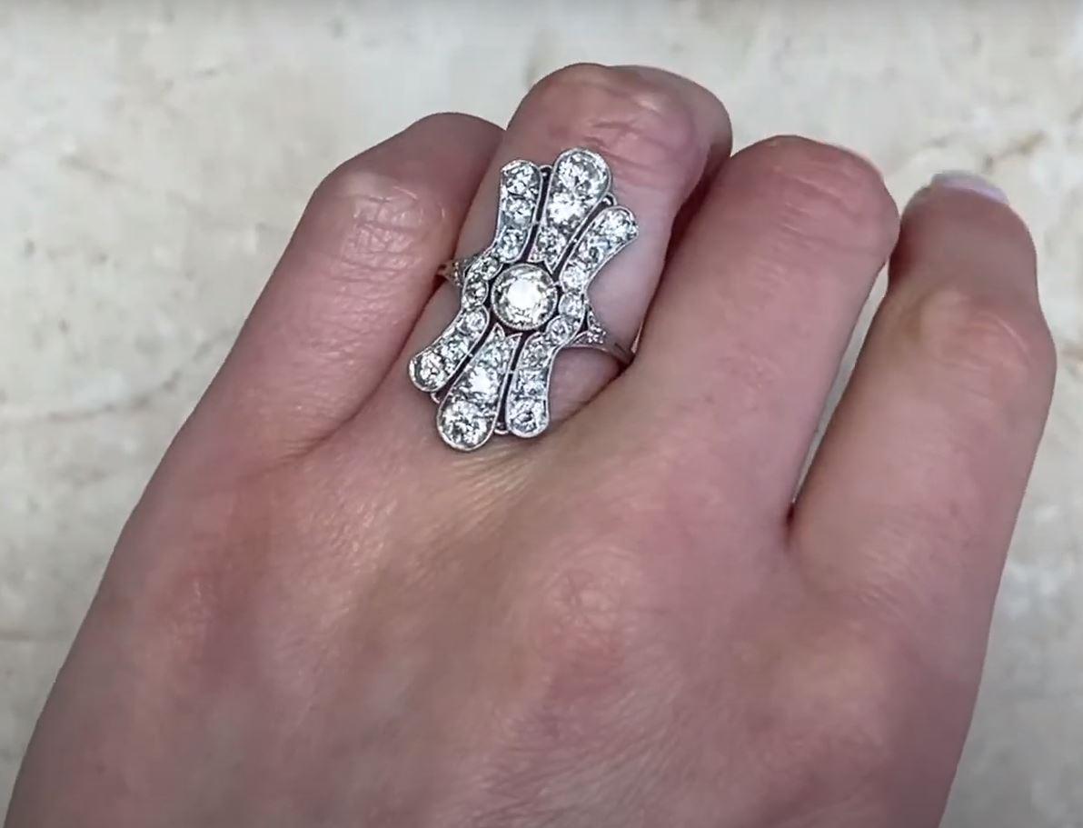 Antiker Diamantring mit alteuropäischem Schliff (ca. 0,50 Karat), Farbe I, Platin Damen im Angebot