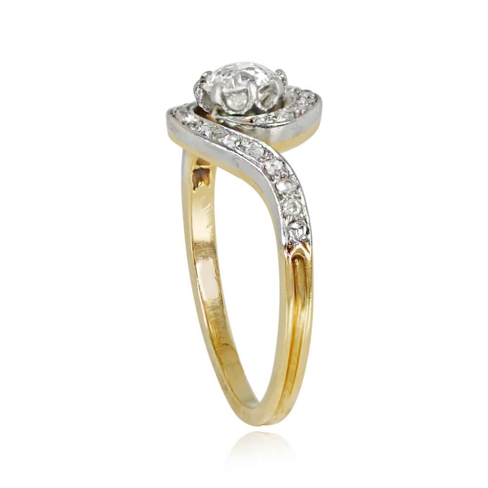 Edwardian Antique 0.55ct Old European Cut Diamond Engagement Ring, 18k Yellow Gold For Sale