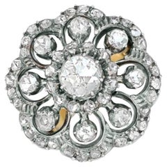 Antique 0.55ct Rose Cut Diamond Cluster Engagement Ring, 18k Yellow Gold