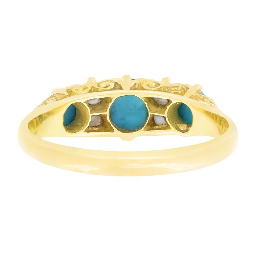 Taille cabochon Bague ancienne en turquoise et diamant de 0,55ct, poinçonnée en 1924 en vente