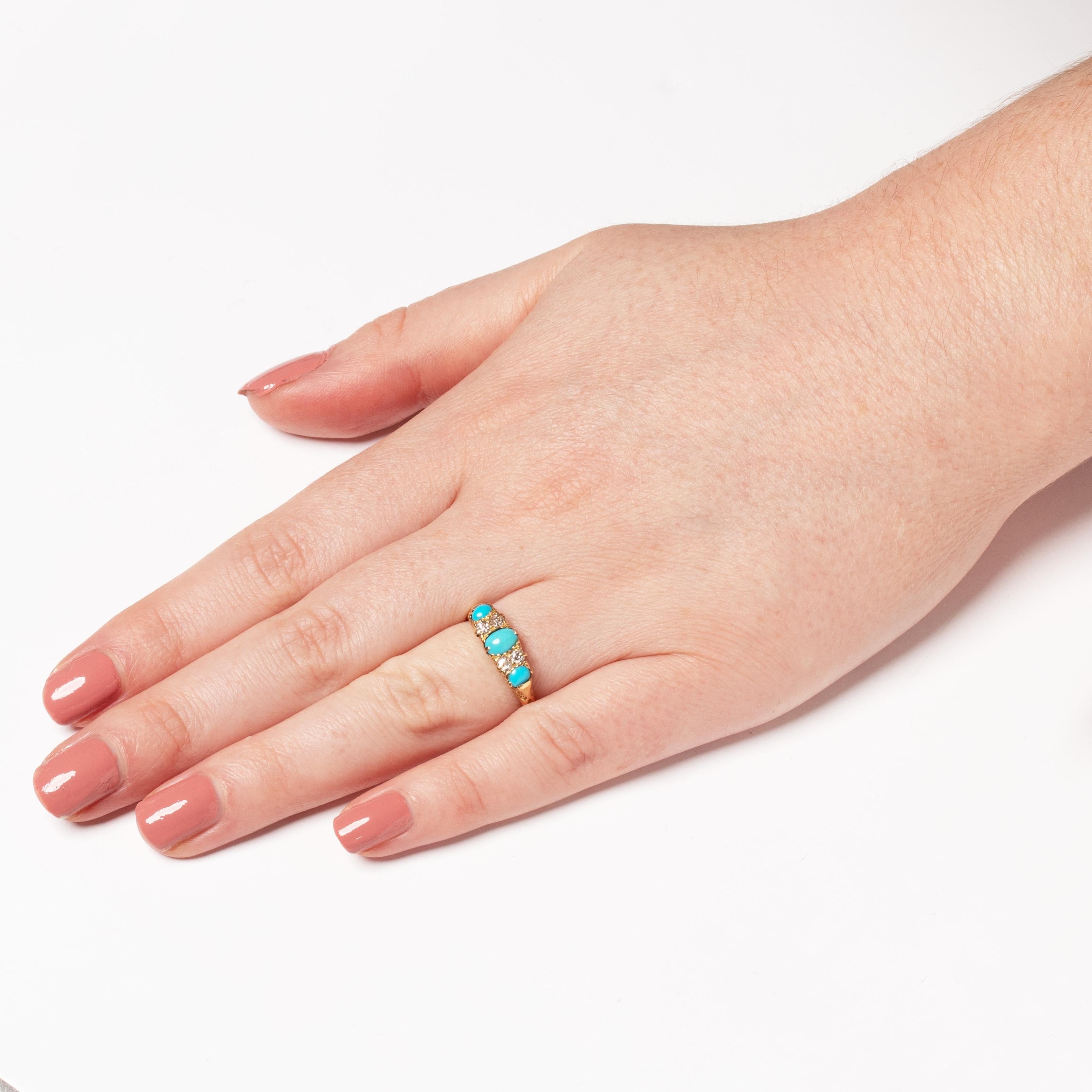 Bague ancienne en turquoise et diamant de 0,55ct, poinçonnée en 1924 Bon état - En vente à London, GB