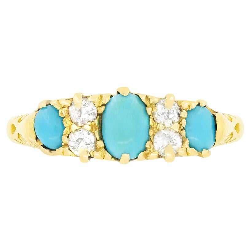 Bague ancienne en turquoise et diamant de 0,55ct, poinçonnée en 1924