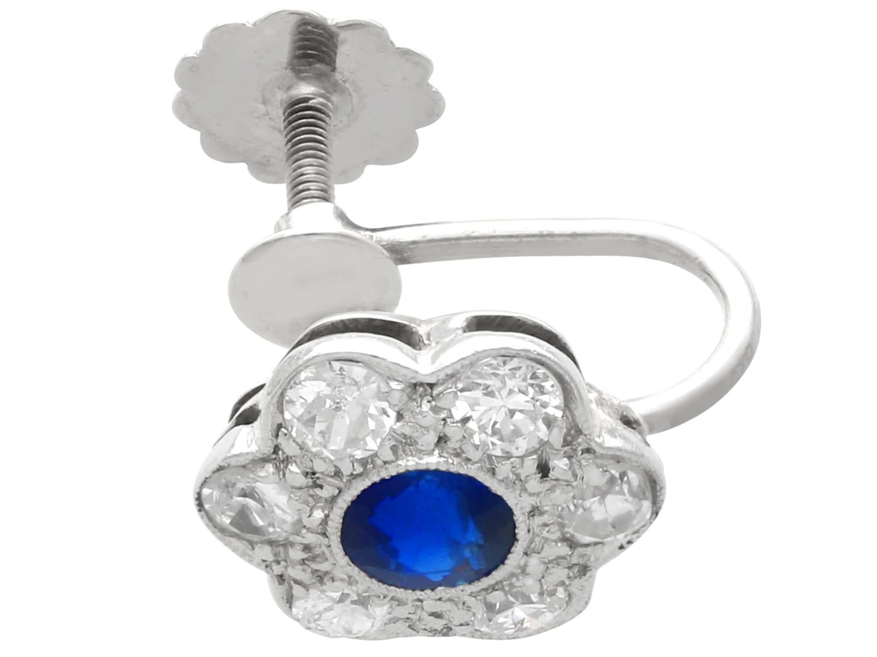 Antique 0.56 Carat Sapphire and 0.60 Carat Diamond Platinum Earrings Circa 1920 In Excellent Condition For Sale In Jesmond, Newcastle Upon Tyne