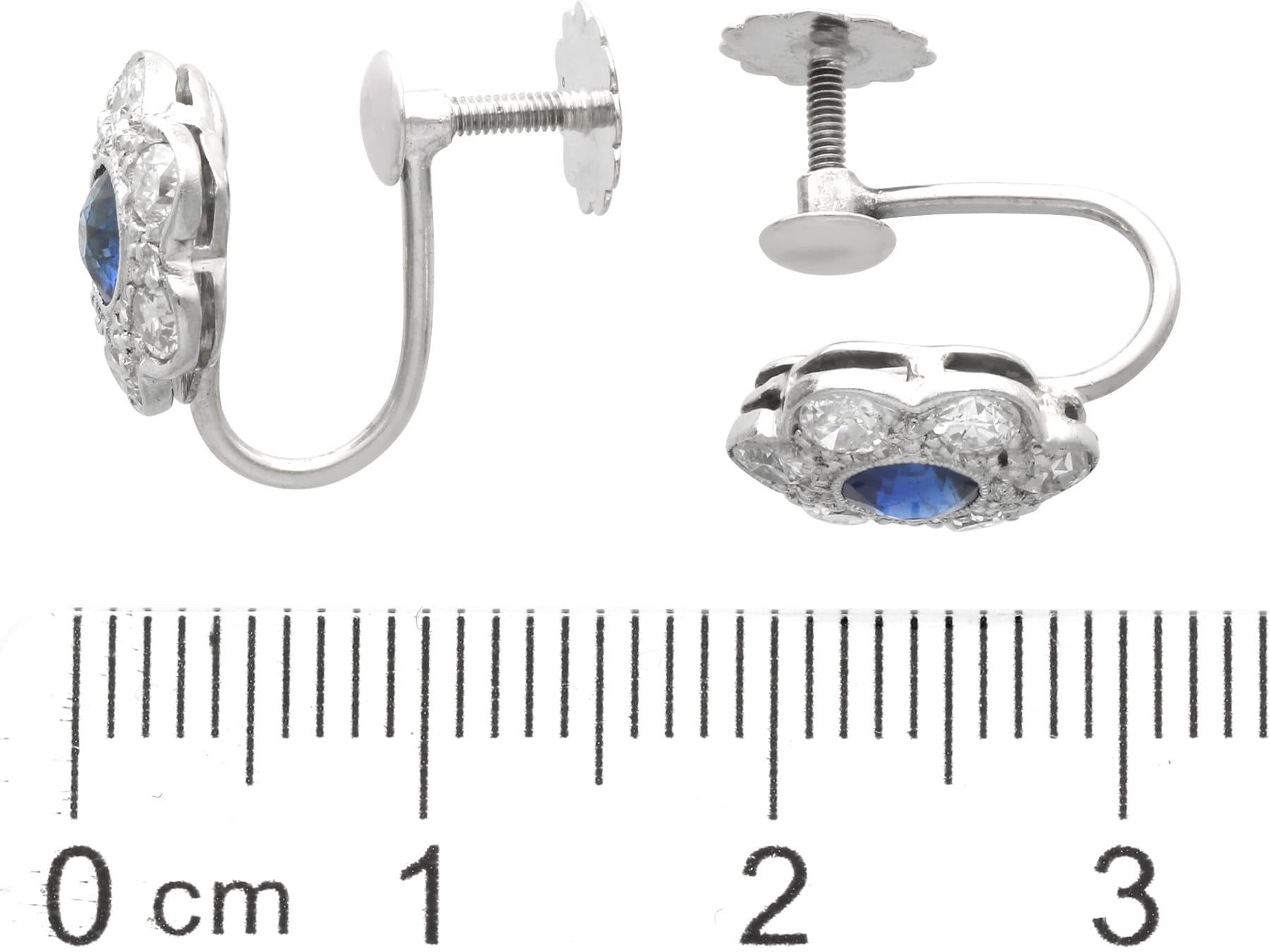 Antique 0.56 Carat Sapphire and 0.60 Carat Diamond Platinum Earrings Circa 1920 For Sale 2
