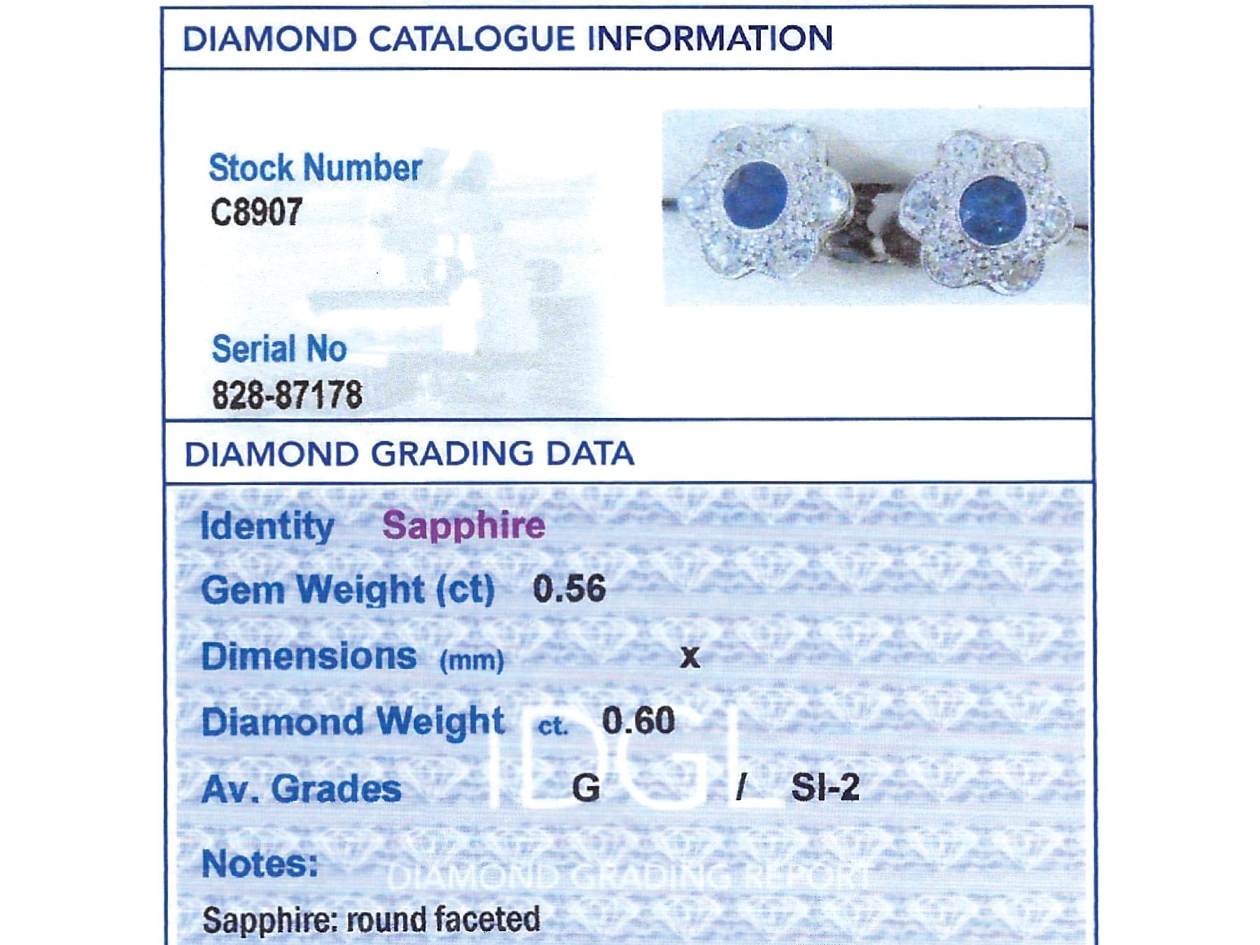 Antique 0.56 Carat Sapphire and 0.60 Carat Diamond Platinum Earrings Circa 1920 For Sale 3
