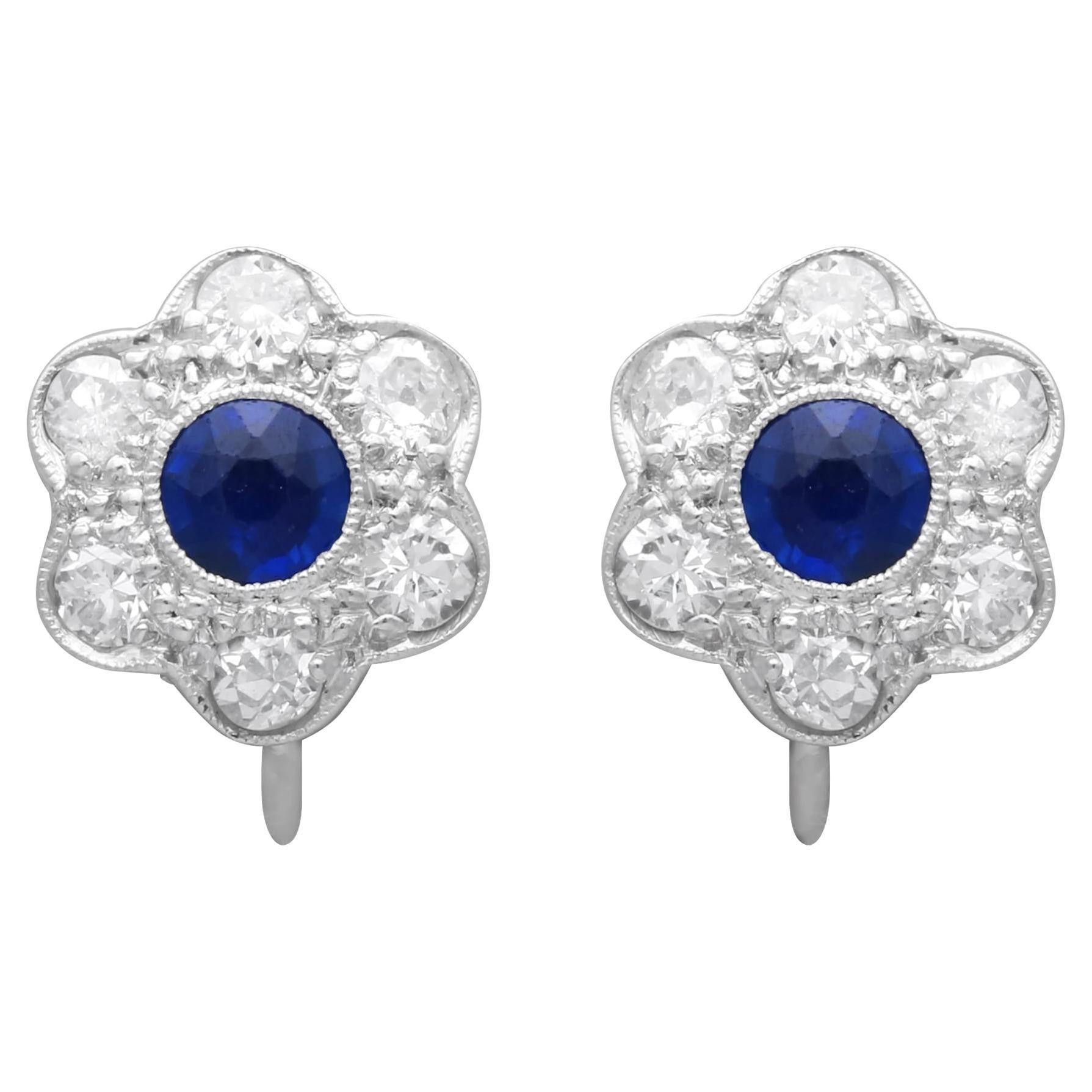 Antique 0.56 Carat Sapphire and 0.60 Carat Diamond Platinum Earrings Circa 1920 For Sale