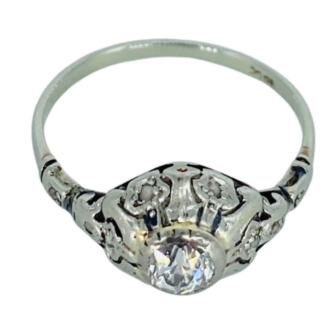 Women's Antique 0.56 Total Carat Weight Old European Cut Diamond Engagement Ring For Sale