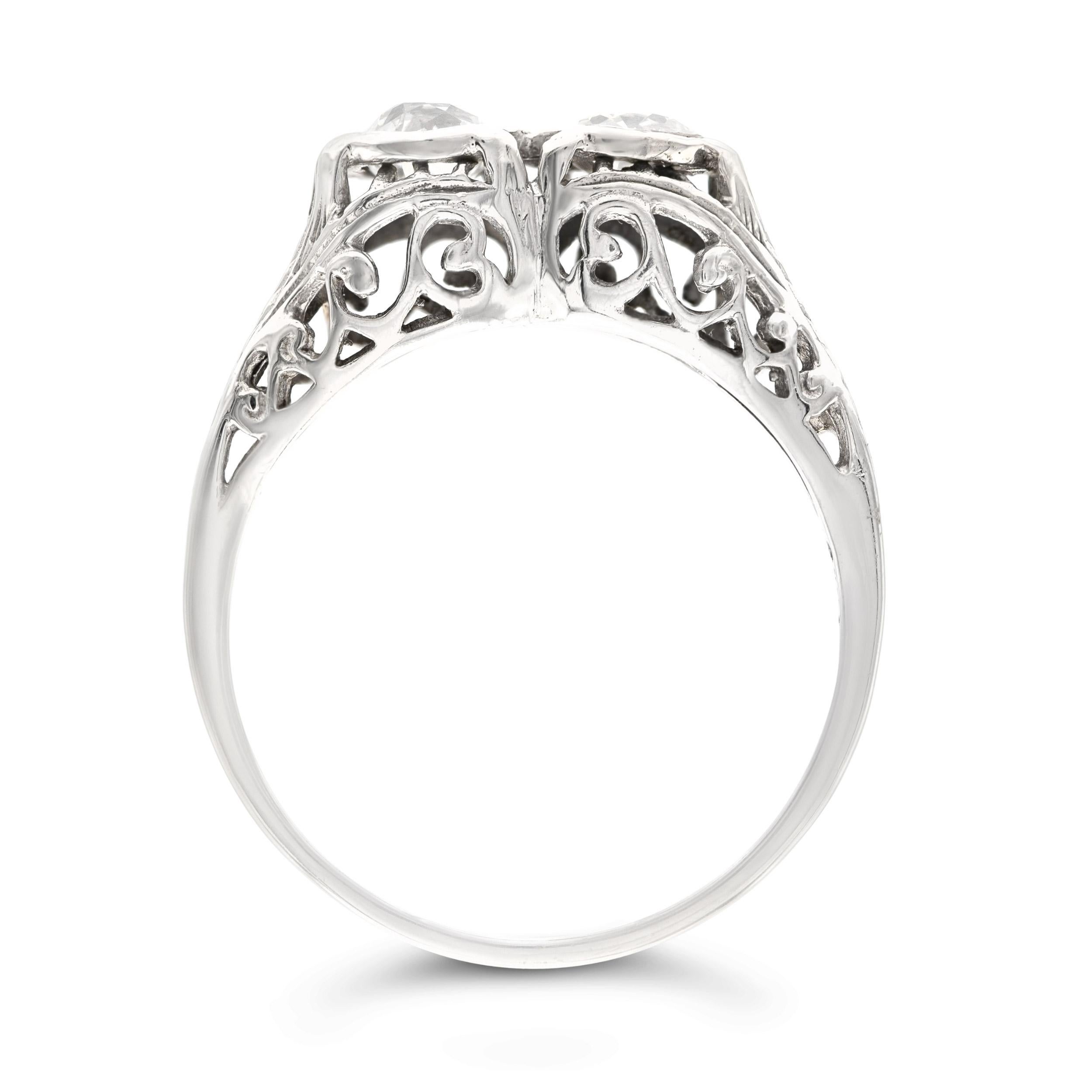 Old European Cut Antique 0.57 Ctw. Toi et Moi Ring K-L SI in White Gold For Sale