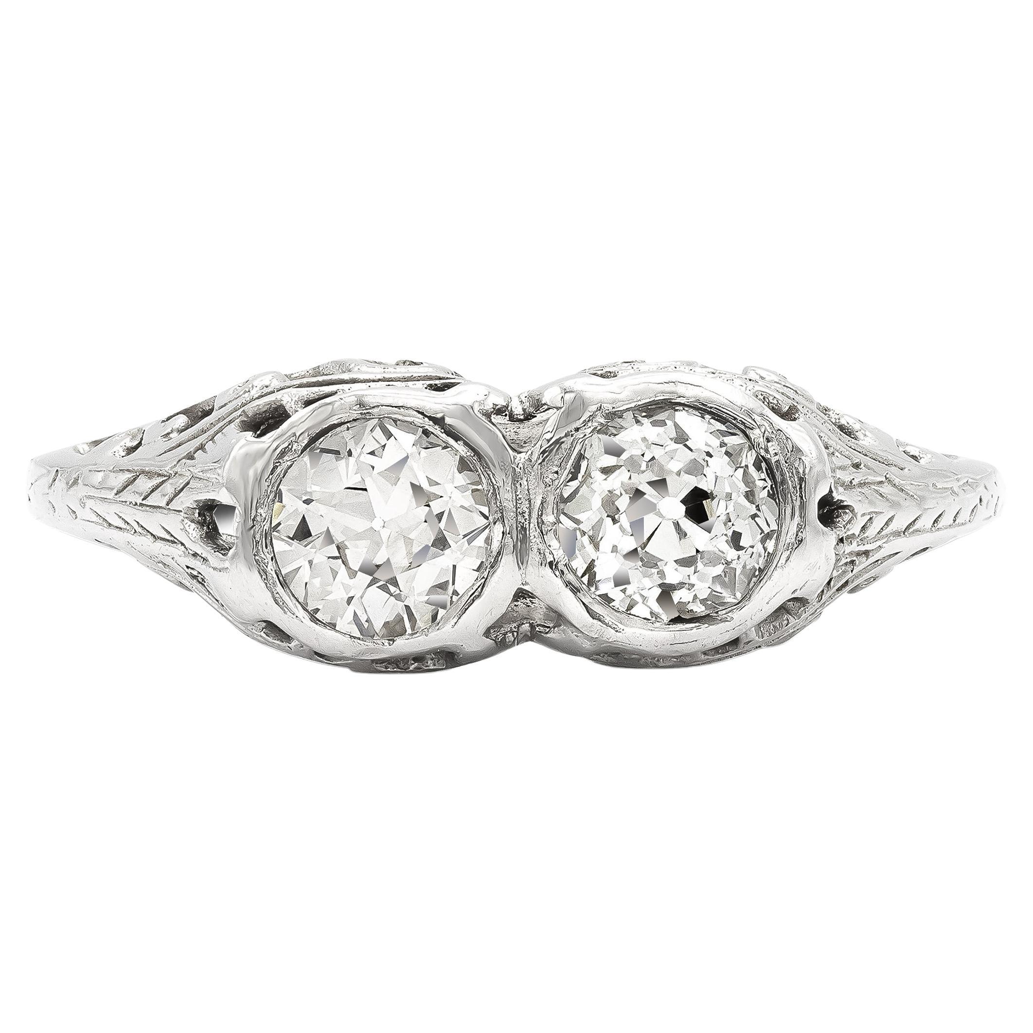 Antique 0.57 Ctw. Toi et Moi Ring K-L SI in White Gold For Sale