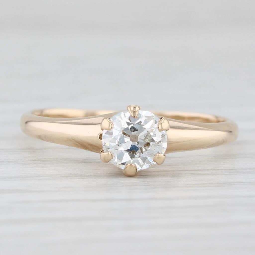 Antique 0.58ct Old European Diamond Solitaire Engagement Ring 14k Gold Size 7.75 In Good Condition For Sale In McLeansville, NC