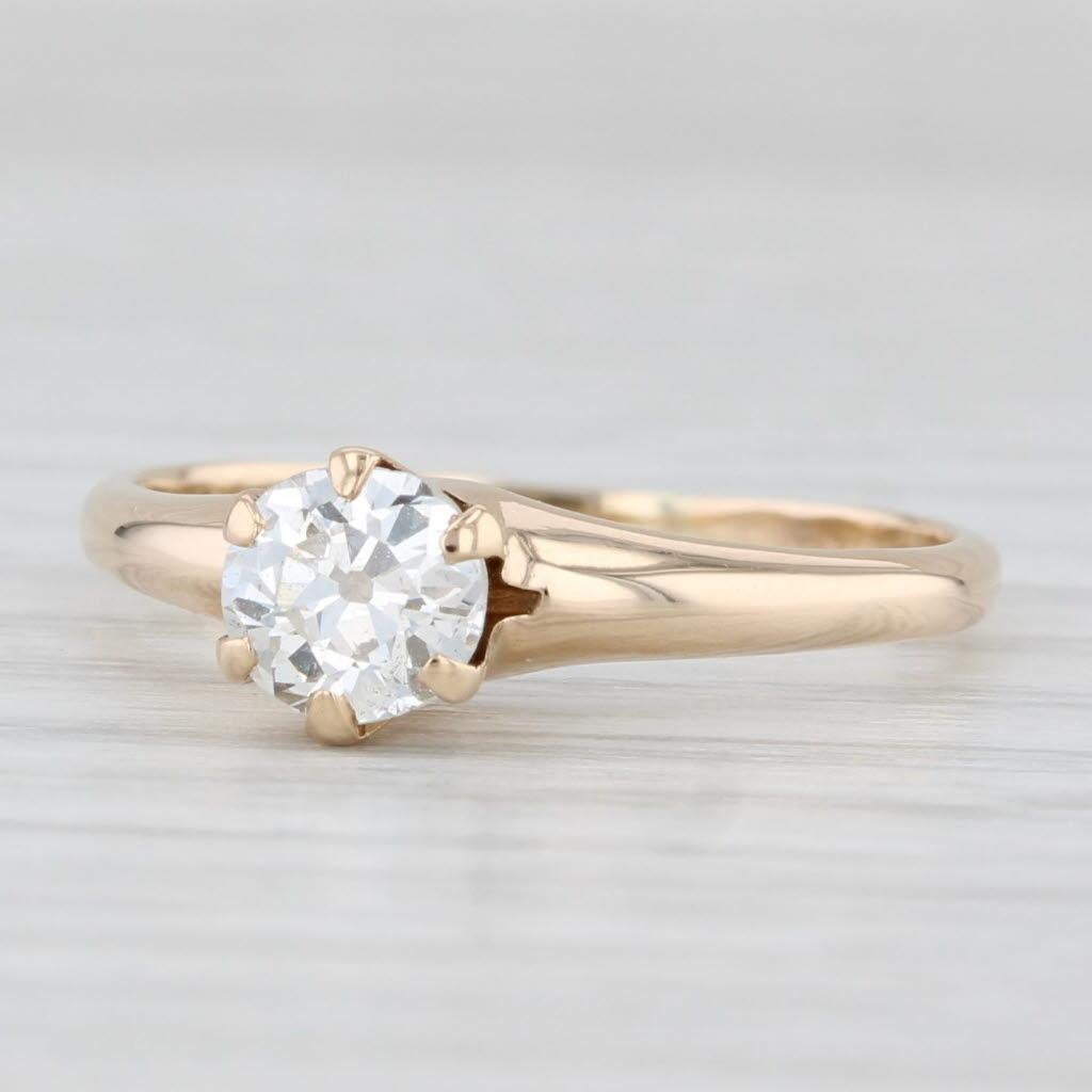 Antique 0.58ct Old European Diamond Solitaire Engagement Ring 14k Gold Size 7.75 For Sale 1