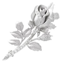 Antique 0.59ct Diamond and 18ct White Gold Rose Brooch Circa 1910