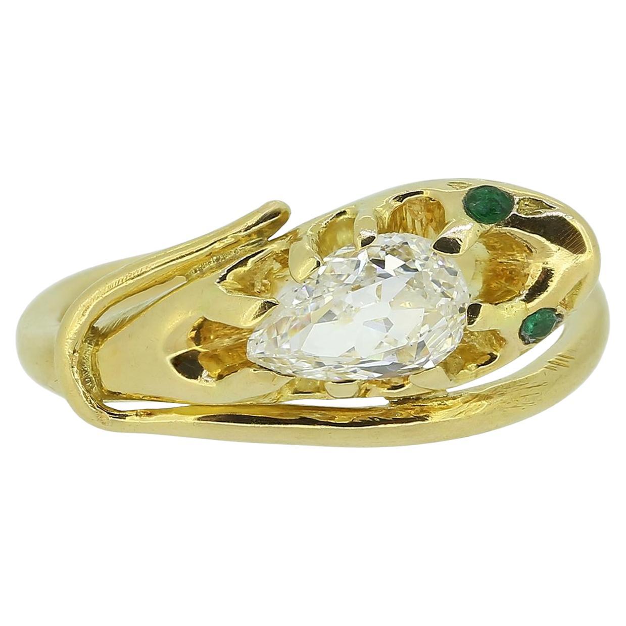 Antico anello a serpente con diamante e smeraldo da 0,60 carati