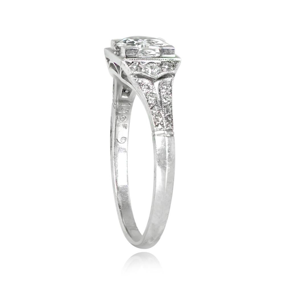 Art Deco Antique 0.60ct Old European Cut Diamond Engagement Ring, I Color, Platinum