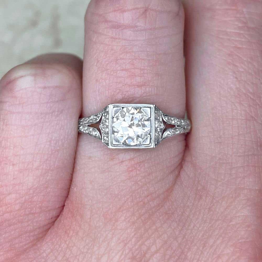 Antique 0.60ct Old European Cut Diamond Engagement Ring, I Color, Platinum In Excellent Condition In New York, NY