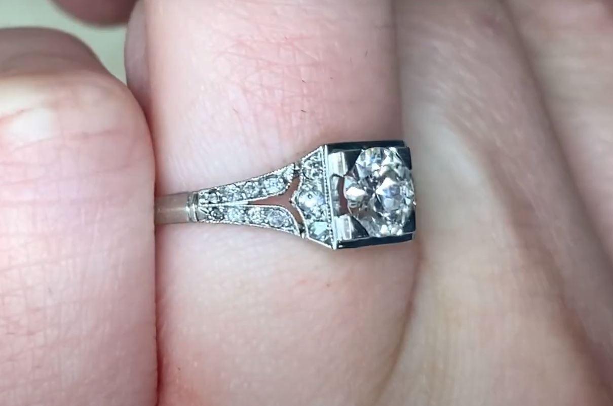 Women's Antique 0.60ct Old European Cut Diamond Engagement Ring, I Color, Platinum