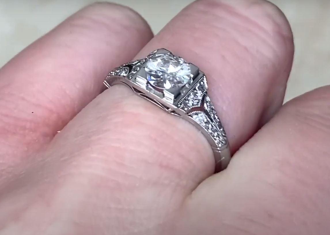 Antique 0.60ct Old European Cut Diamond Engagement Ring, I Color, Platinum 1