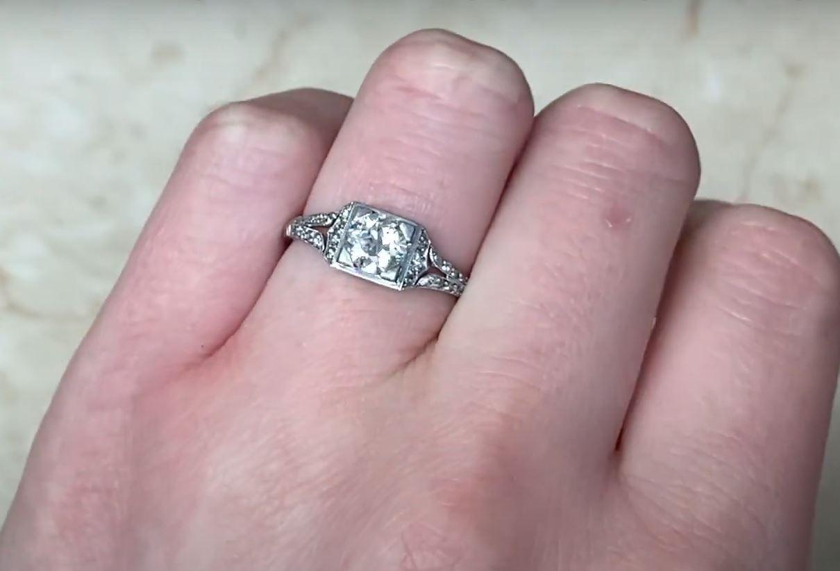 Antique 0.60ct Old European Cut Diamond Engagement Ring, I Color, Platinum 3