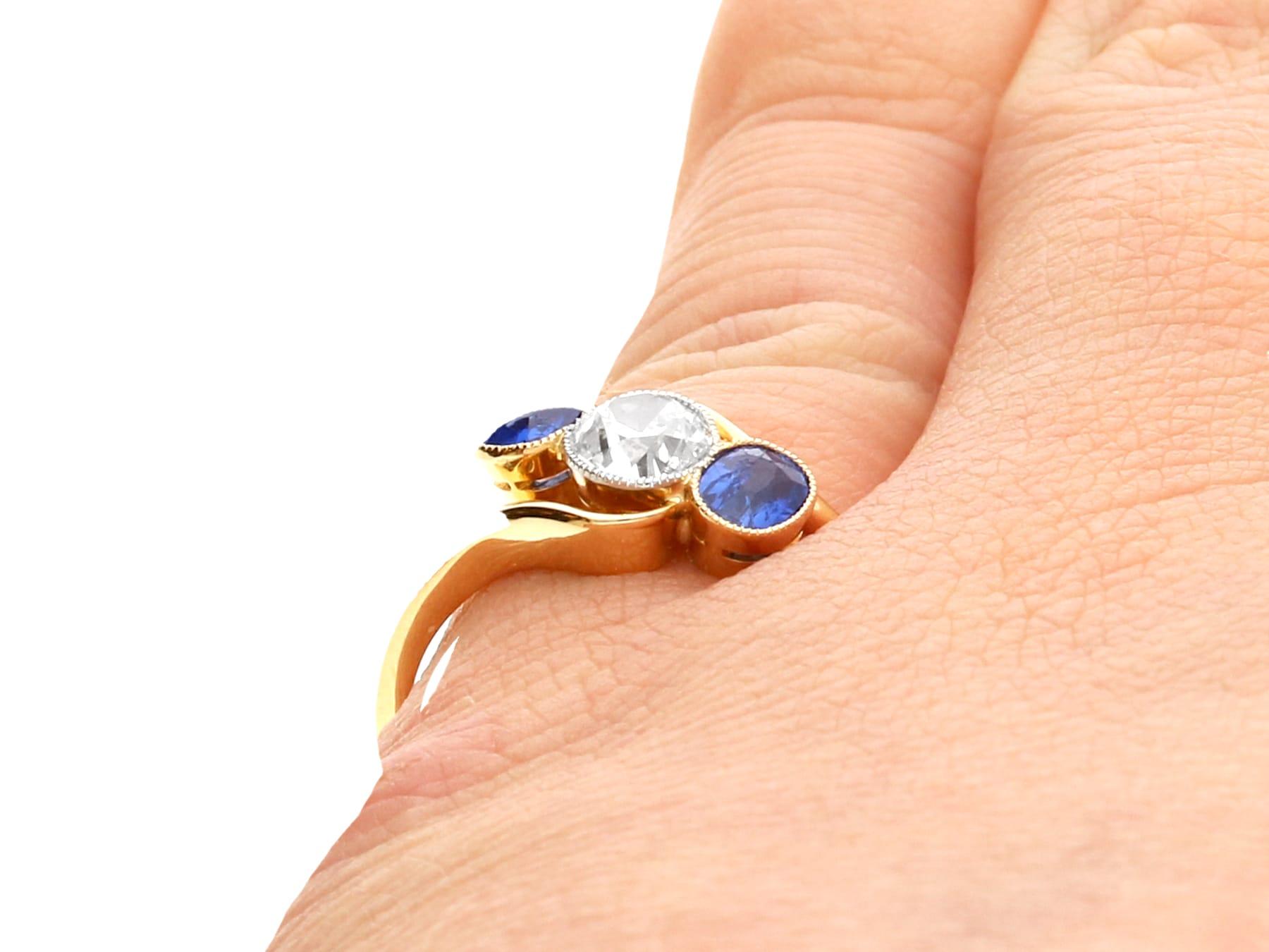 Antique Sapphire and Diamond Twist Ring in 18k Yellow Gold  For Sale 5