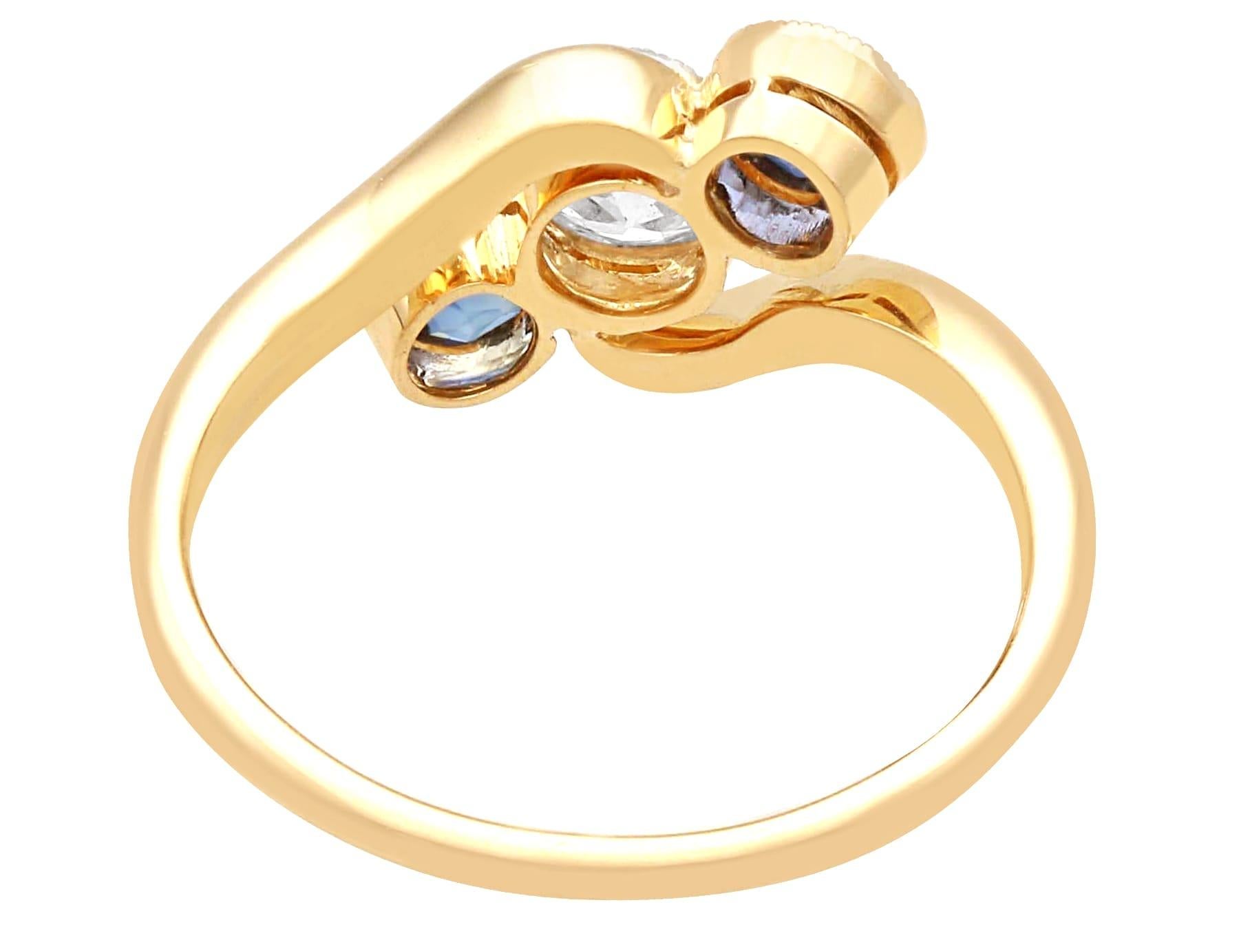 Women's or Men's Antique Sapphire and Diamond Twist Ring in 18k Yellow Gold  For Sale
