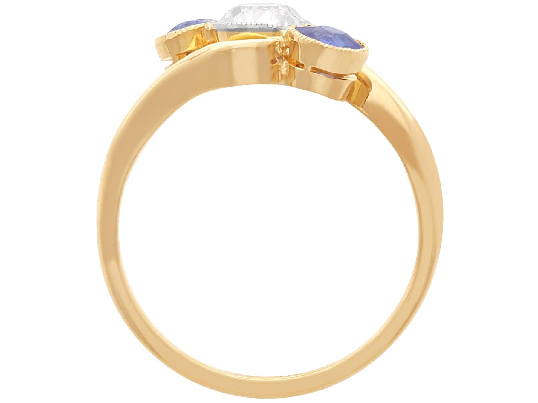 Antique Sapphire and Diamond Twist Ring in 18k Yellow Gold  For Sale 1