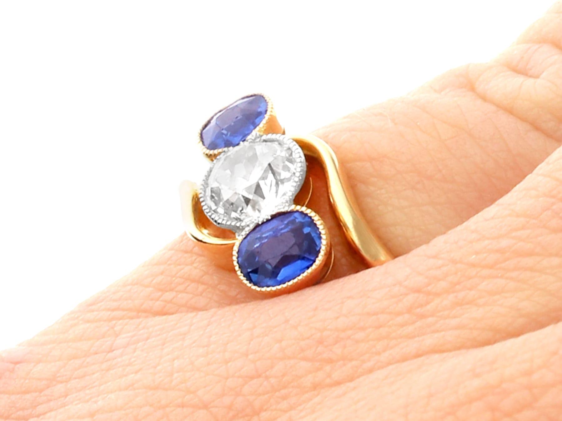 Antique Sapphire and Diamond Twist Ring in 18k Yellow Gold  For Sale 4