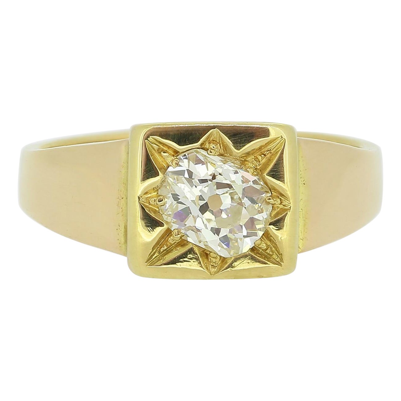 Antique 0.61 Carat Old Cut Diamond Signet Ring