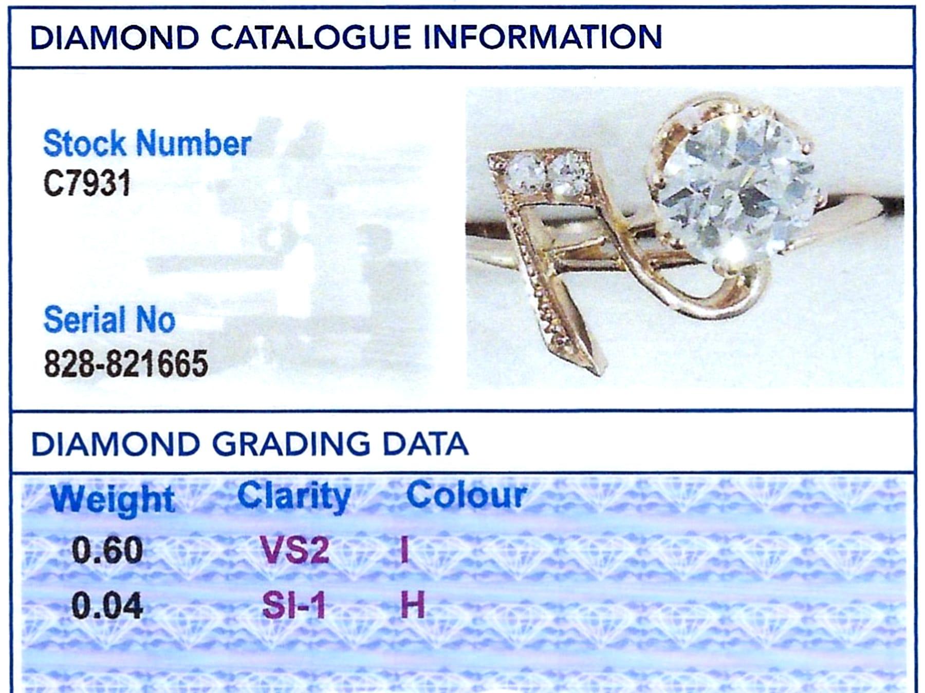 Antique 0.64 Carat Diamond and 14 Karat Rose Gold Dress Ring For Sale 5