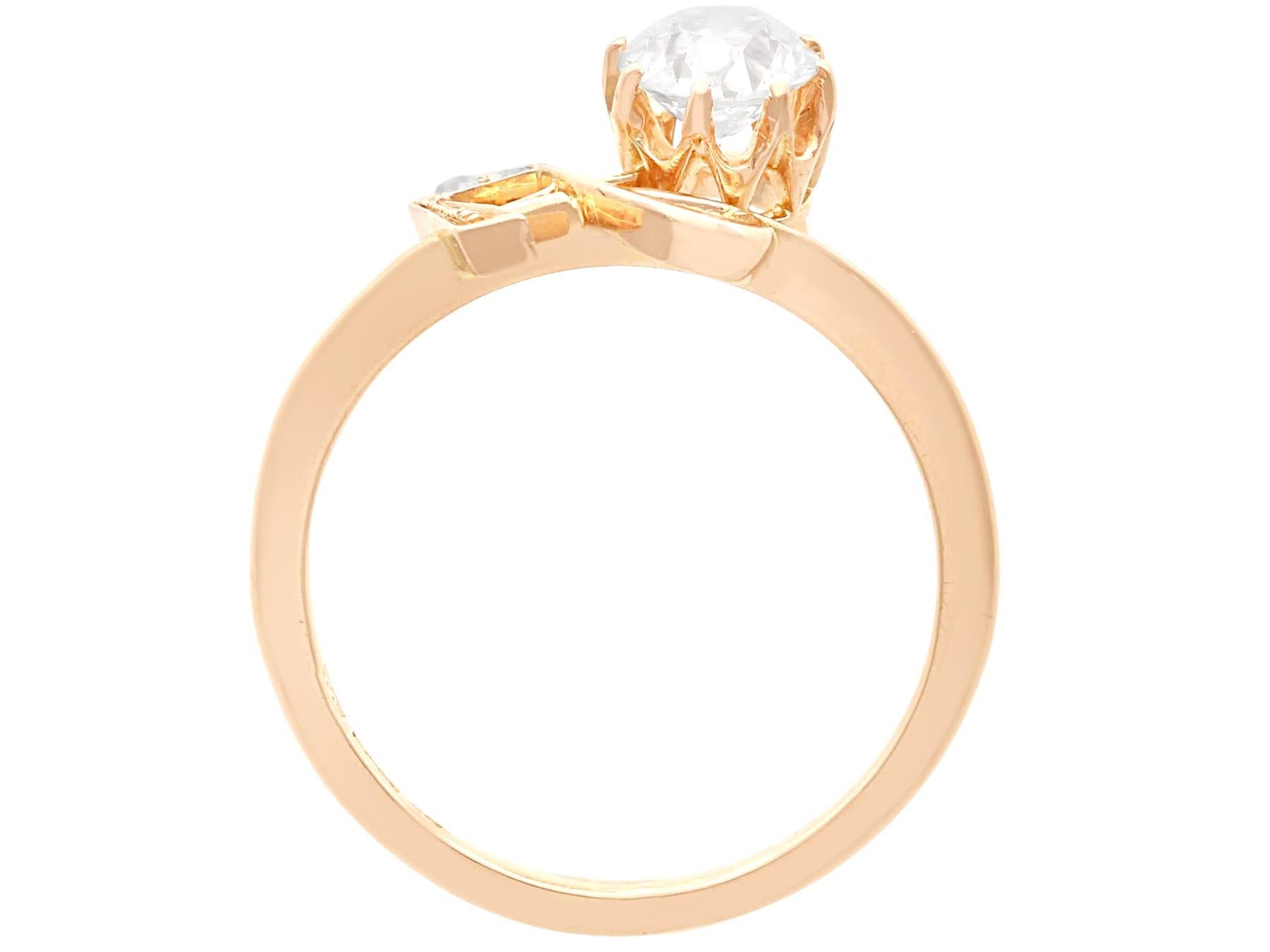 Women's or Men's Antique 0.64 Carat Diamond and 14 Karat Rose Gold Dress Ring For Sale