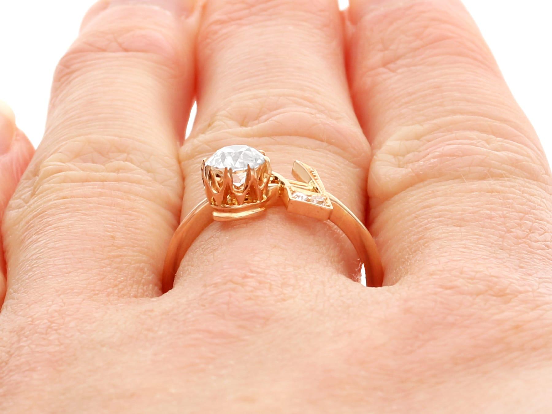 Antique 0.64 Carat Diamond and 14 Karat Rose Gold Dress Ring For Sale 4