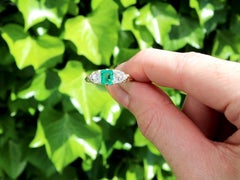 Antique 0.64 carat Emerald 0.79 carat Diamond 18k Yellow Gold Trilogy Ring