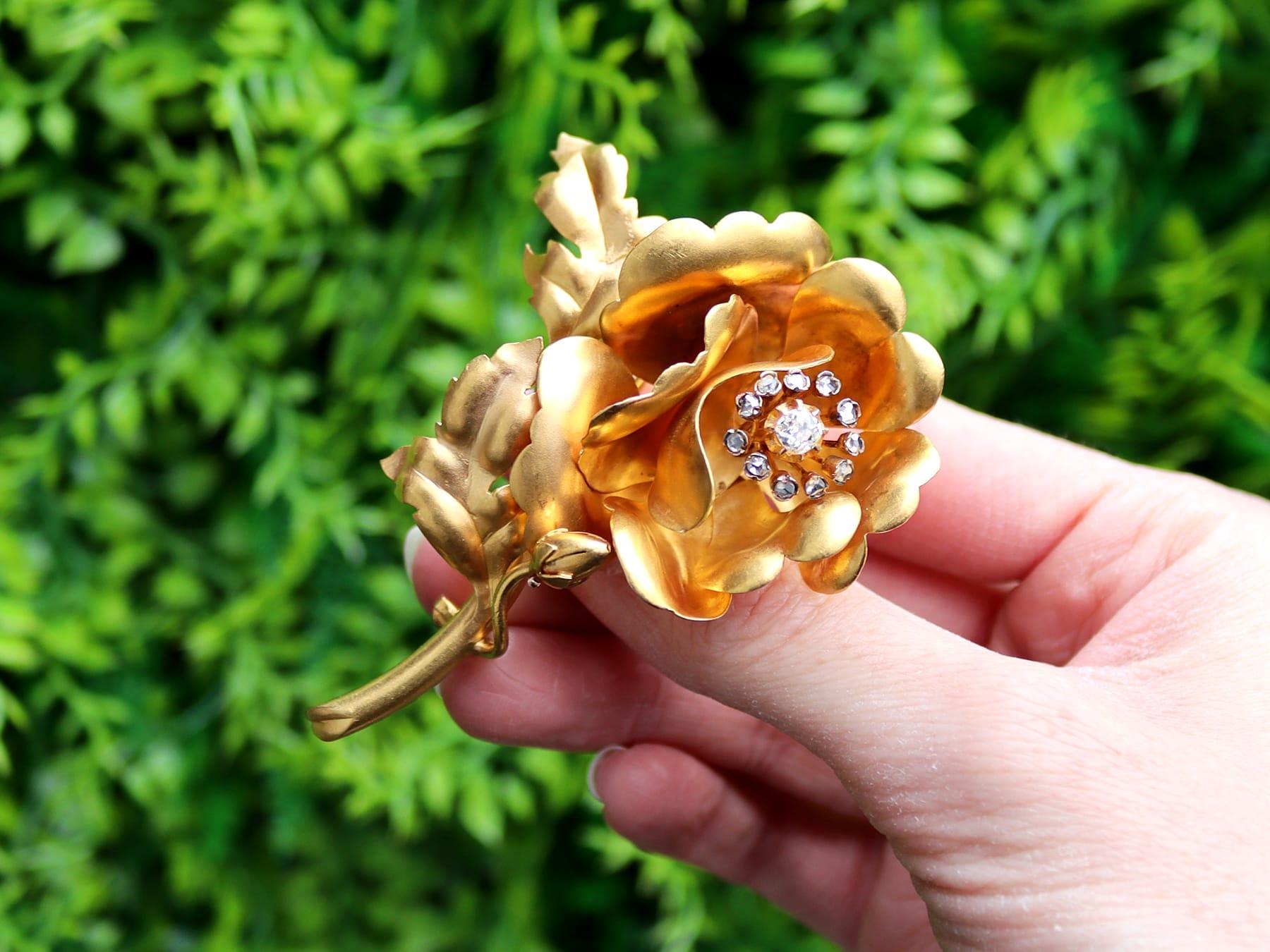 A stunning fine and impressive antique Victorian 0.65 carat diamond, 22 karat yellow gold floral brooch; part of our floral brooch collections.

This stunning, fine and impressive antique Victorian brooch has been crafted in 22k yellow gold.

The