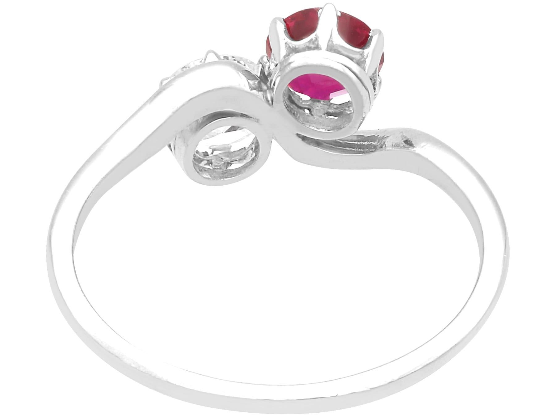 Antique 0.65Ct Burmese Ruby and 0.48Ct Diamond, Platinum Twist Ring Circa 1925 In Excellent Condition For Sale In Jesmond, Newcastle Upon Tyne