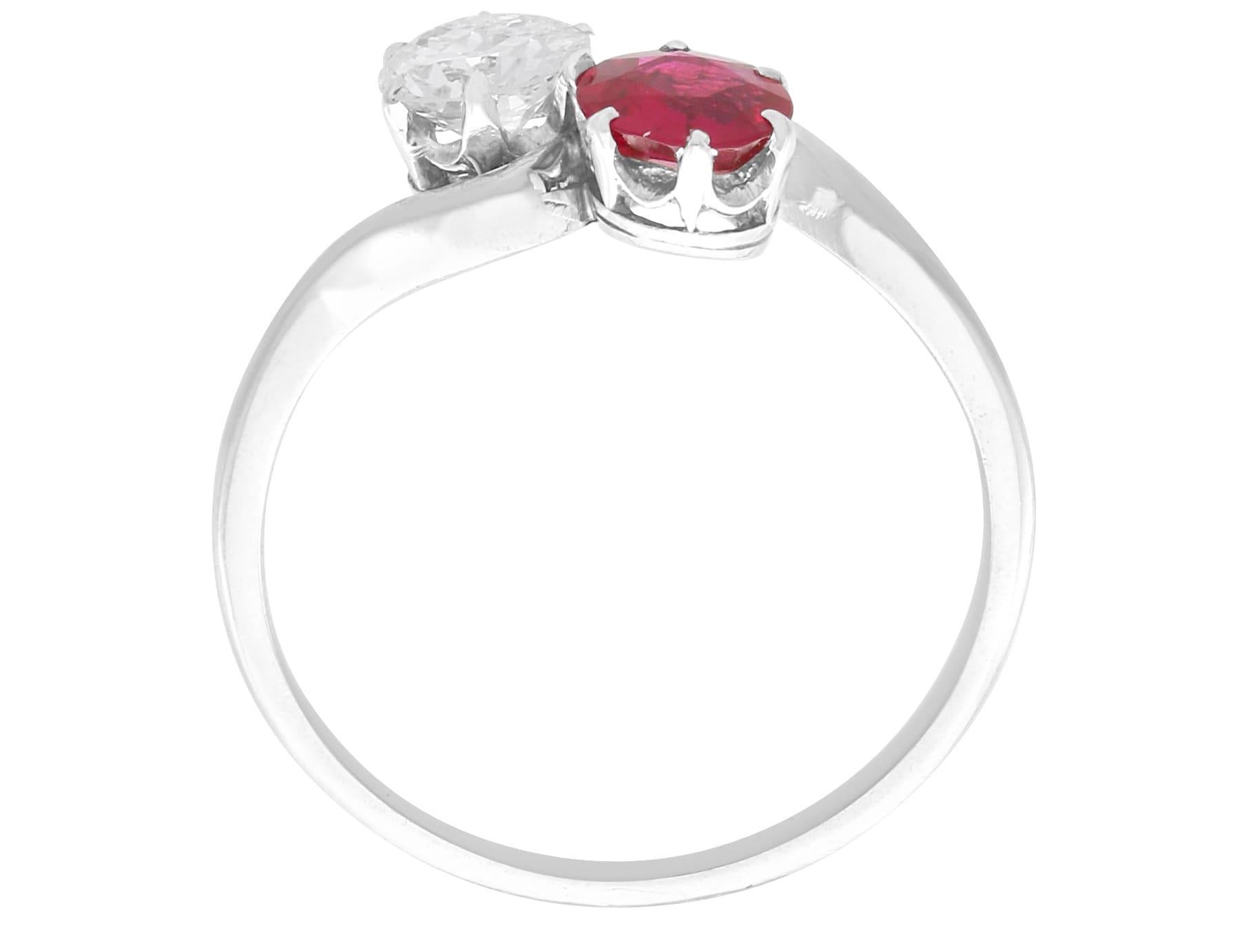 Women's or Men's Antique 0.65Ct Burmese Ruby and 0.48Ct Diamond, Platinum Twist Ring Circa 1925 For Sale