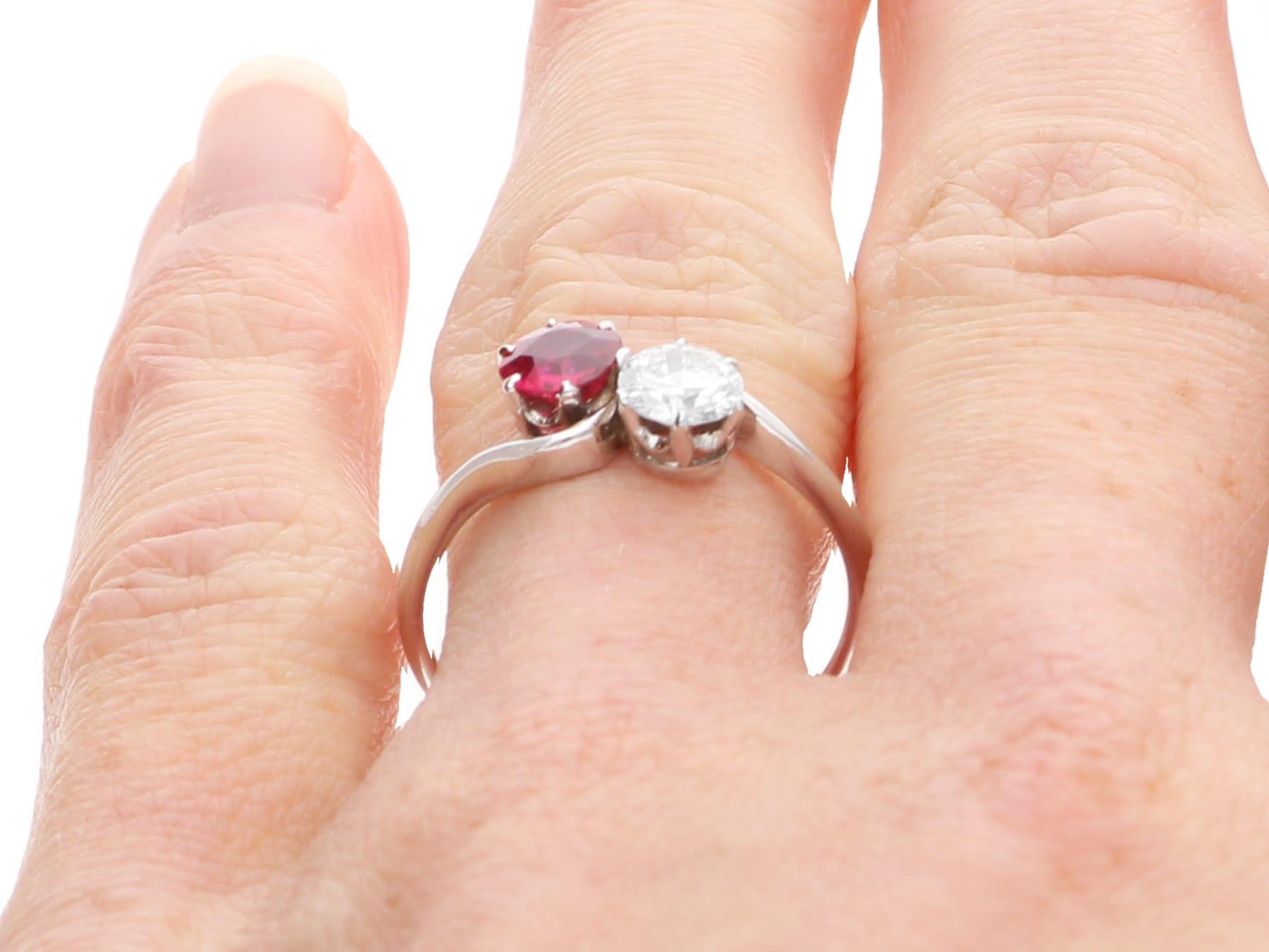 Antique 0.65Ct Burmese Ruby and 0.48Ct Diamond, Platinum Twist Ring Circa 1925 For Sale 2
