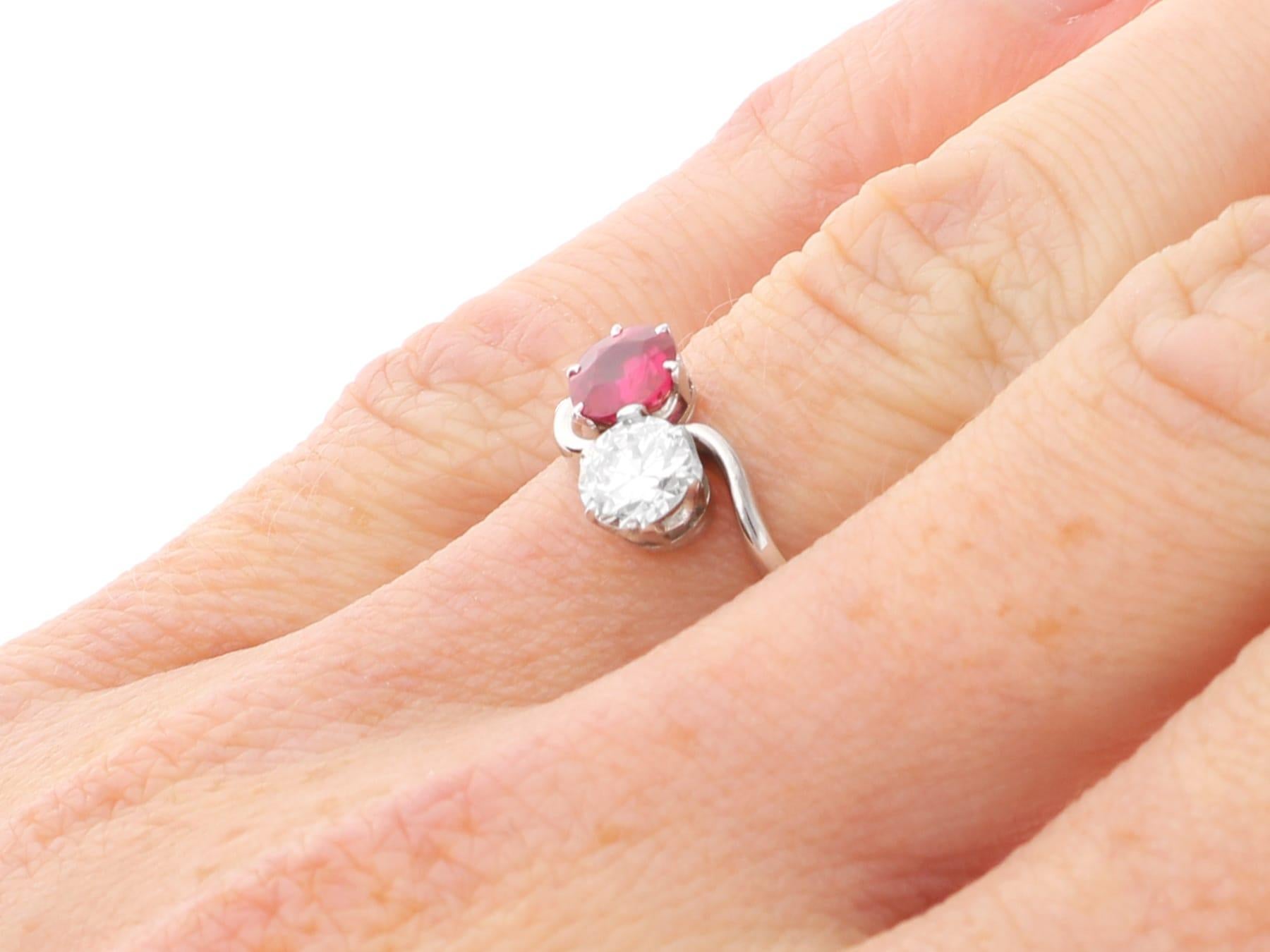 Antique 0.65Ct Burmese Ruby and 0.48Ct Diamond, Platinum Twist Ring Circa 1925 For Sale 3