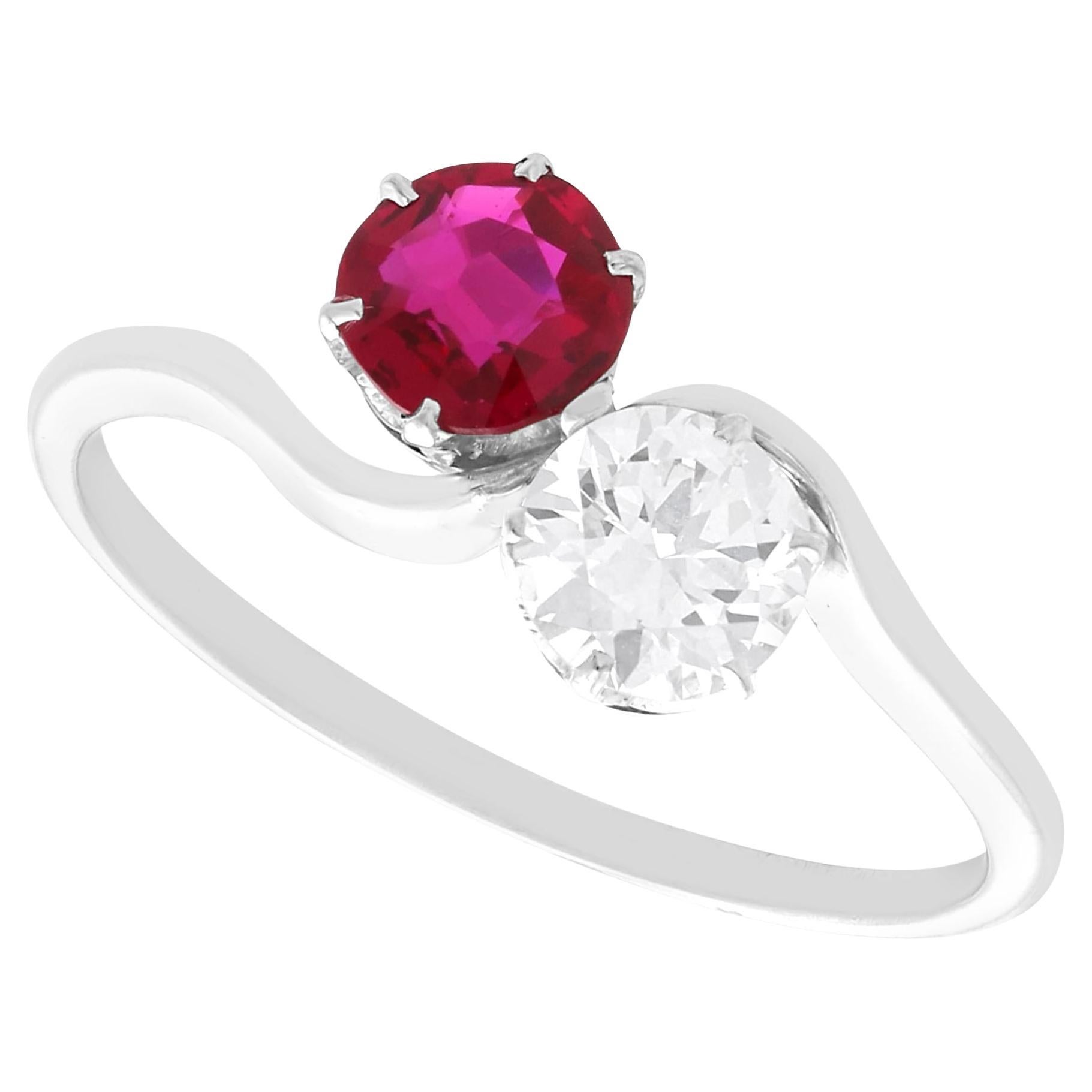 Antiker 0,65 Karat burmesischer Rubin und 0,48 Karat Diamant, Platin-Twist-Ring um 1925