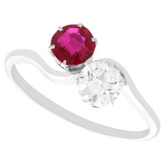 Antique 0.65Ct Burmese Ruby and 0.48Ct Diamond, Platinum Twist Ring Circa 1925