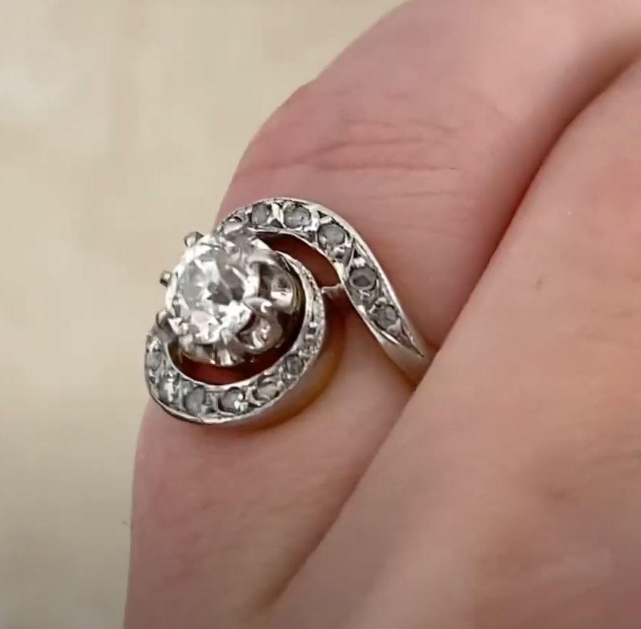 Edwardian Antique Diamond Engagement Ring (Approx 0.60-Carats), Platinum & 18k Yellow Gold For Sale