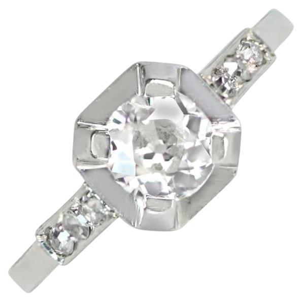 Antique 0.65ct Old European Cut Diamond Engagement Ring, Platinum, Circa 1930 For Sale