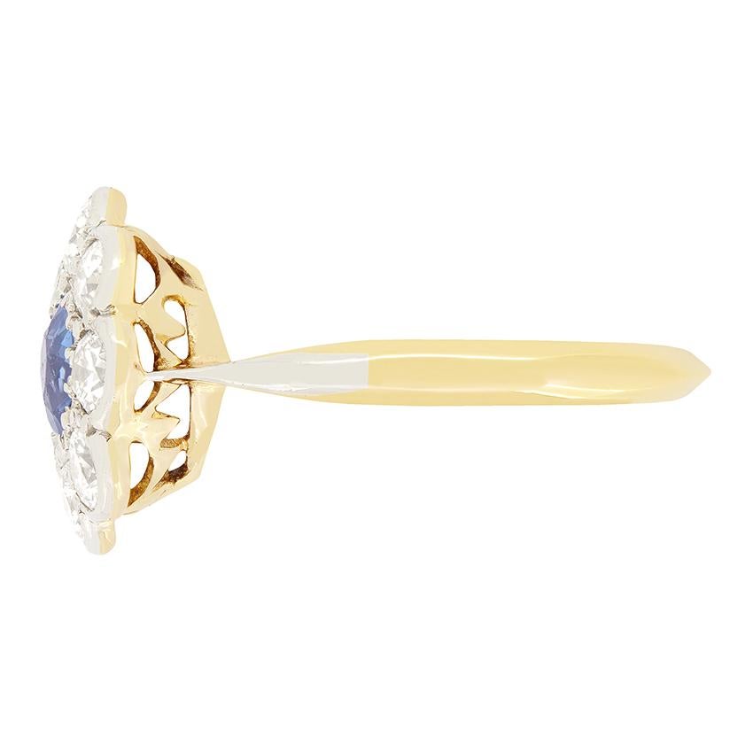 Art Deco Antique 0.65ct Sapphire and Diamond Cluster Ring, c.1920s For Sale