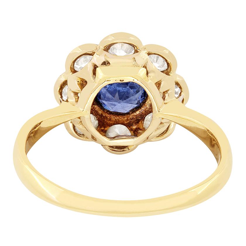 Old European Cut Antique 0.65ct Sapphire and Diamond Cluster Ring, c.1920s For Sale