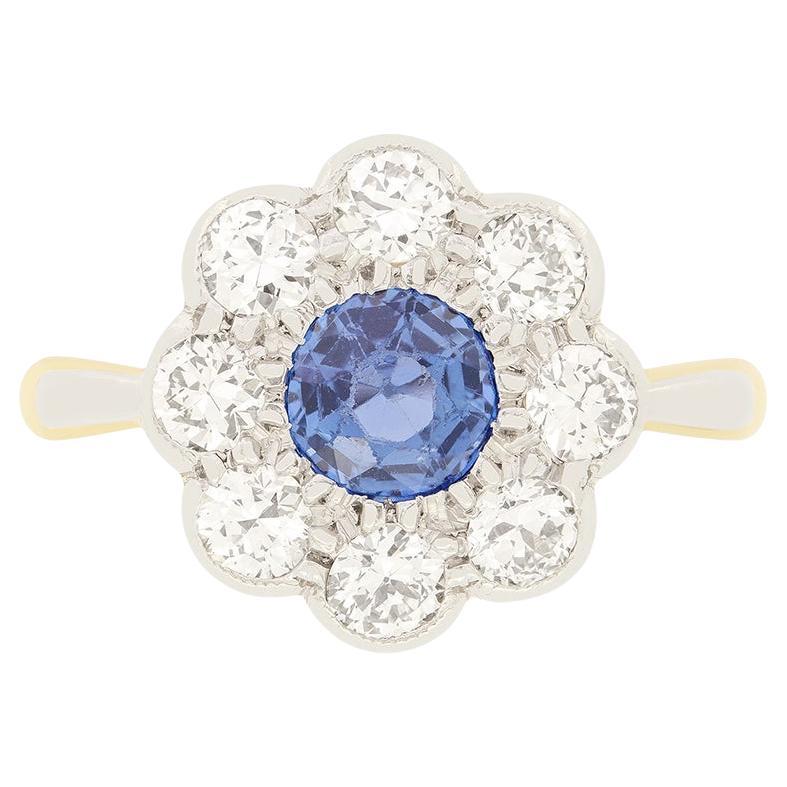 Antique 0.65ct Sapphire and Diamond Cluster Ring, c.1920s